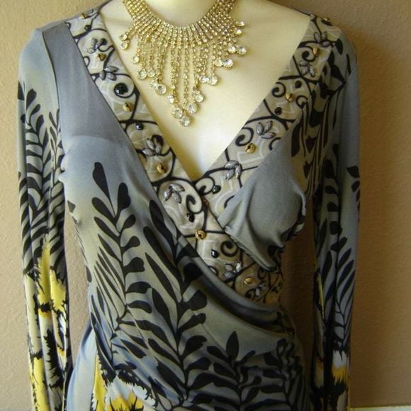 HALE BOB GREY FLIGHT OF FANCY SILK WRAP DRESS - Picture 3 of 4